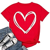Women's Valentine's Day Heart Shirts Summer Sunflower T Shirt Loose Tees Tops Casual Female Crew Neck Short Sleeve Blous