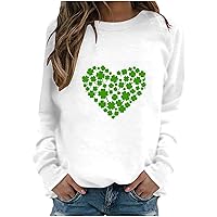 Womens St. Patrick's Day Clover Print Sweatshirt Casual Long Sleeve T Shirts Irish Love Heart Shamrock Pullover Tops
