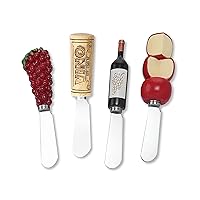 4-Piece Hand Painted Resin Handle with Stainless Steel Blade Cheese Spreader/Butter Spreader Knife, Assorted (Vino)