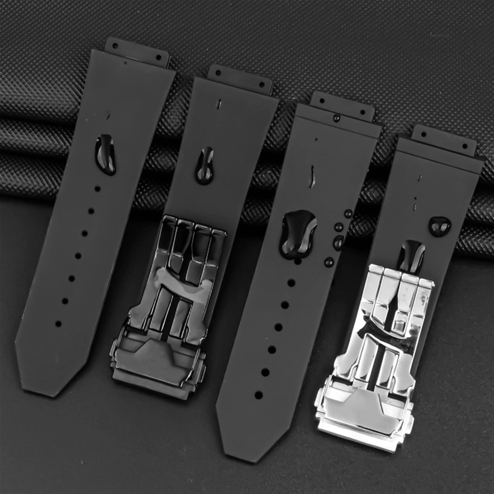 TRDYBSK for HUBLOT Big Bang Silicone Watch Band 26mm*19mm 25mm*17mm Waterproof Watch Strap Watch Rubber Watch Bracelet (Color : 2 Black-Silver, Size : 26-19mm)
