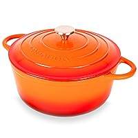 Cast Iron Dutch Oven with Lid – Non-Stick Ovenproof, Enamelled Casserole Pot –Oven Safe up to 500° F Sturdy Dutch Oven Cookware – Orange, 6.4-Quart, 28cm – by Nuovva