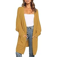 YIBOCK Womens Kimono Long Batwing Sleeve Open Front Chunky Cable Knit Cardigan Sweater