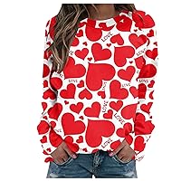 Women Valentine's Day Print Fashion Shirts Casual Crew Neck Sweatshirt Sweater Top Long-Sleeved Classic Blouses