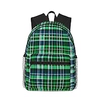 Blue And Green Scottish Tartan Print Backpack For Women Men, Laptop Bookbag,Lightweight Casual Travel Daypack