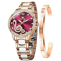 Women's Mechanical Automatic Watch Cute Ceramic Date Crystal Ladies Watch, red, (wine red), Versatile