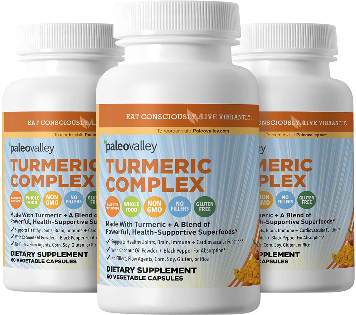 Paleovalley - Organic Turmeric Complex - Full Spectrum Turmeric Nutritional Supplement with Superfoods - 3 Pack (180 Capsules) - Supports Joints, B...