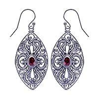 Mozambique Garnet Gemstone 925 Sterling Silver Handmade Unique Filigree Designer Ethnic Modern Drop Dangle Fashion Earring for Women by Artisan Gift Party Jewelry