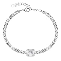 Round & Princess Cut Cubic Zirconia Tennis Bracelet Crystal Eternity Bracelet Adjustable