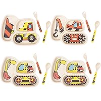 Kids Plate Set, Included Plate Fork and Spoon 3-Piece Set - Toddler Plates Dinnerware Dinner Dish Set Baby Feeding Divided Plate - Child Portion Control Bamboo Eco-Friendly…
