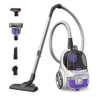 Aspiron Upgraded Canister Vacuum Cleaner, 1200W Bagless Vacuum Cleaner, 3.7Qt Large Capacity, Auto Cord Rewind, Double HEPA Filter, 5 Tools for Hard Floors, Carpet, Pet, Upholstery, Tiles, Car, Silver