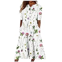 Summer Dresses for Women 2024 Trendy Crewneck/V Neck Maxi Dress Short Sleeve Dressy Casual Sundress with Pocket Today Deals(2-Green,Large)