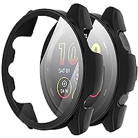 Suoman for Garmin Forerunner 265 Protector Case, for Garmin Forerunner 265 Smartwatch Ultra-Thin Tempered Glass Full Coverage Case Cover [Anti-Scratch] (Black+Black)