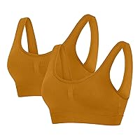 2 Pack Seamless Sports Bra for Women Low-Impact Yoga Bras Wireless Everyday Bra No-Underwire Comfortable Daily Bras