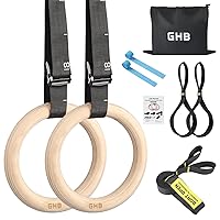 GHB Gymnastic Rings Wooden Gym Rings 1.25'' Training RingsAdjustable Numbered Straps Pull Up Rings Sets for Workout Bodyweight Fitness Training
