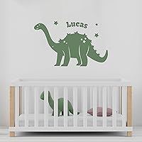 Picture of Happy Dinosaur Wall Names for Kids Room - Dinosaur Drawing Personalized Wall Decal for Boys - Dinosaur Painting Individual Baby Name Wall Decals