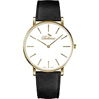 Men's Quartz Analogue Watch with Synthetic Leather Strap B.59, white, 40MM, White, 40mm, strap