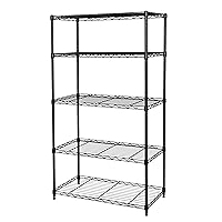 Seville Classics Solid Steel Wire Shelving Storage Unit Adjustable Shelves Organizer Rack, for Home, Kitchen, Office, Garage, Bedroom, Closet, Black, 5-Tier, 30