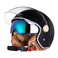 Woljay 3/4 Open Face Motorcycle Helmet jet Touring Vintage retro Flat  Adults helmets Visor removable