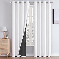 White 100% Blackout Curtains for Bedroom with Black Liner, 2 Thick Layers Total Blackout Thermal Insulated Grommet Window Curtains 2 Panels Set (Pure White, 52 x 72 Inch)