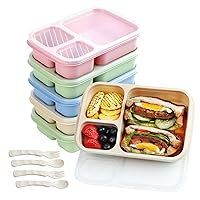 6 Pack Snack Box Containers, 3 Compartment Lunch Containers for Kids, Reusable Meal Prep Bento Snack Containers for Adults, Bento Lunch Box for School, Work and Travel