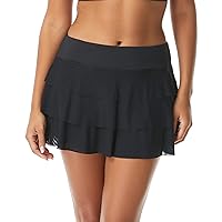 Athletic Swim Skort — Ruffled Bikini Bottom Swimsuit Skirt, Mesh Tiers, Cadence