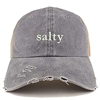 Trendy Apparel Shop Salty Embroidered Washed Front Mesh Back Frayed Bill Cap
