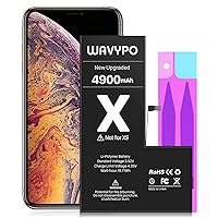 WAVYPO Battery for iPhone X, 4900mAh Upgraded High Capacity New Version 0 Cycle Battery Replacement for iPhone X Battery A1865, A1901, A1902 and Instruction (No Tools)