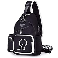 Sling Bag for Boys with USB, Small Chest Pack with Side Pocket, Travel Shoulder Backpack