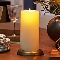 Luminara Wick to Flame Moving Flame LED Candle Flameless Pillar, Real Wax Recessed Top Edge, Ivory (8.6-inch)