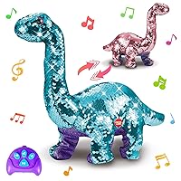 Remote Control Dinosaur Toys for Girls 2-4 3-5, Rc Reversible Sequins Walking Dinosaur Toys with Dino Sound, Music & Recording Function, Best Birthday Gifts for 2 3 4 Year Old Girl