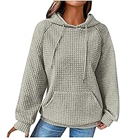 Women Casual Hoodie Sweatshirt Waffle Knit Fashion Solid Color Drawstring Pullover Tops Long Sleeve Fall Outfits 2023