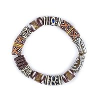 TheBeadChest African Bead Stretch Bracelet, Made in Ghana by Krobo Artisans, Unisex, African Trade Bead Style, Brown
