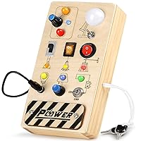 Joyreal Montessori Busy Board Toy for Toddlers, LED Wooden Sensory Board with 8 Switch Light Designs, Early Activity Motor Skills Educational Toys for Toddler 1 2 3 Year Old Boys Girls
