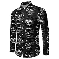 Men Halloween Shirts Ugly Pumpkin Printed Long Sleeve Casual Button Down Shirts Skeleton Graphic Funny Halloween Costumes