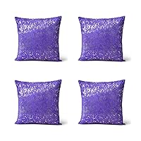 Decorative Throw Pillow Cover, 18x18 Inches, Genuine Leather, Acid Wash Print Design, Purple Set of (4)