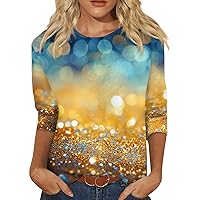 Workout Tops for Women, Womens Tops 3/4 Sleeve Crewneck Cute Shirts Casual Trendy Print Blouses Tops Tees