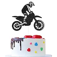 Dirt Bike Birthday Cake Topper, Birthday Party Cake Decoration, Motorcycle Racing Birthday Party Decorations, Sports Motocross Theme Boy's& Man's Birthday Party Cake Decorations Supplies Black