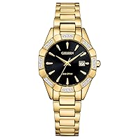 Citizen Women's Eco-Drive Classic Corso Diamond Gold Stainless Steel Watch, Black Dial (Model: EW2652-55E)