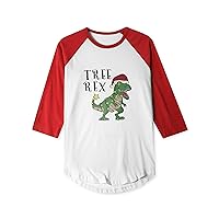 Hat and Beyond Mens Christmas Holiday Cute Graphic Printed Image Tree T-Rex Dinosaur 3/4 Sleeve Raglan T-Shirt