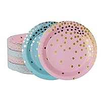 Pink and Blue Gender Reveal Decorations Disposable Paper Plates 9'' 60 counts Party Dinner Plates for Party Engagement Wedding Birthday Bridal Shower Baby Shower