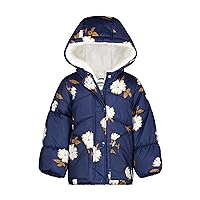 OshKosh B’gosh baby-girls Hooded Winter Coat, Navy With Stylish Allover Floral Design