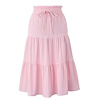 Maxi Skorts Skirt for Girls Button Front High Waisted Long Skirt with Belt Ruffled Skirts with Pocket 3-12Years