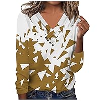 Womens Long Sleeve Shirts V Neck Button Floral Blouse Comfy Loose Fit Top Daily Work Casual Fall Outfits