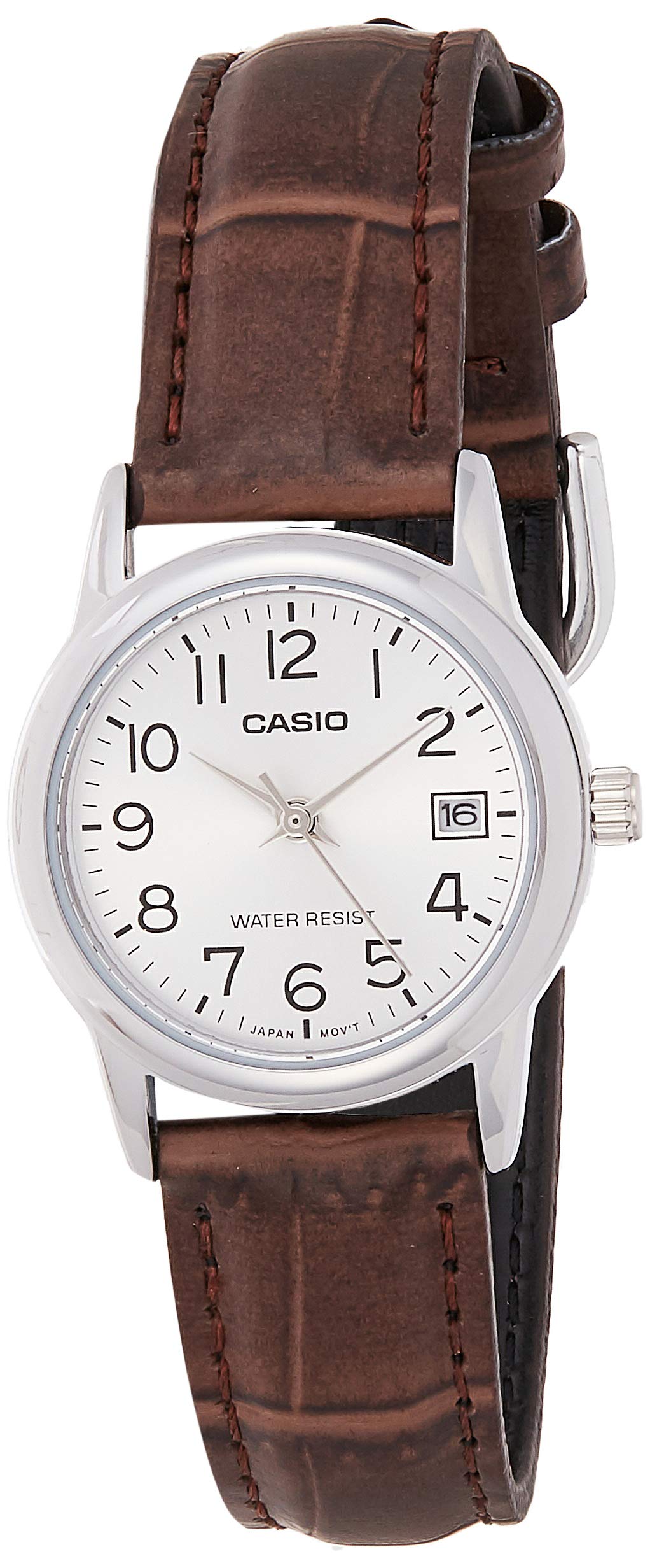 Casio #LTP-V002L-7B2 Women's Standard Analog Leather Band Silver Numbers Dial Date Watch