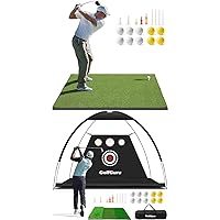 Golf Practice Net with XL Tri-Turf Golf Mat + 5x4ft Artificial Turf Golf Hitting Mat Set