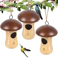 Hummingbird House,2023 New Mushroom Wooden Hummingbird Houses for Outside for Nesting, Gardening Gifts,Home Garden Decoration,3 Pack