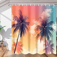 Summer Palm Tree Shower Curtain for Bathroom Decor, Beach 72x72in Bath Curtains, Waterproof Bathroom Curtains with Hooks for Bathtubs