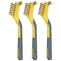Amazon Basics Brass Mini Brushes, Soft Grip, 3-Pack, 1/2 inch, Yellow/Grey