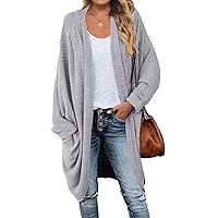 MEROKEETY Women's 2024 Fall Waffle Knit Batwing Long Sleeve Cardigan Loose Open Front Sweater Coat