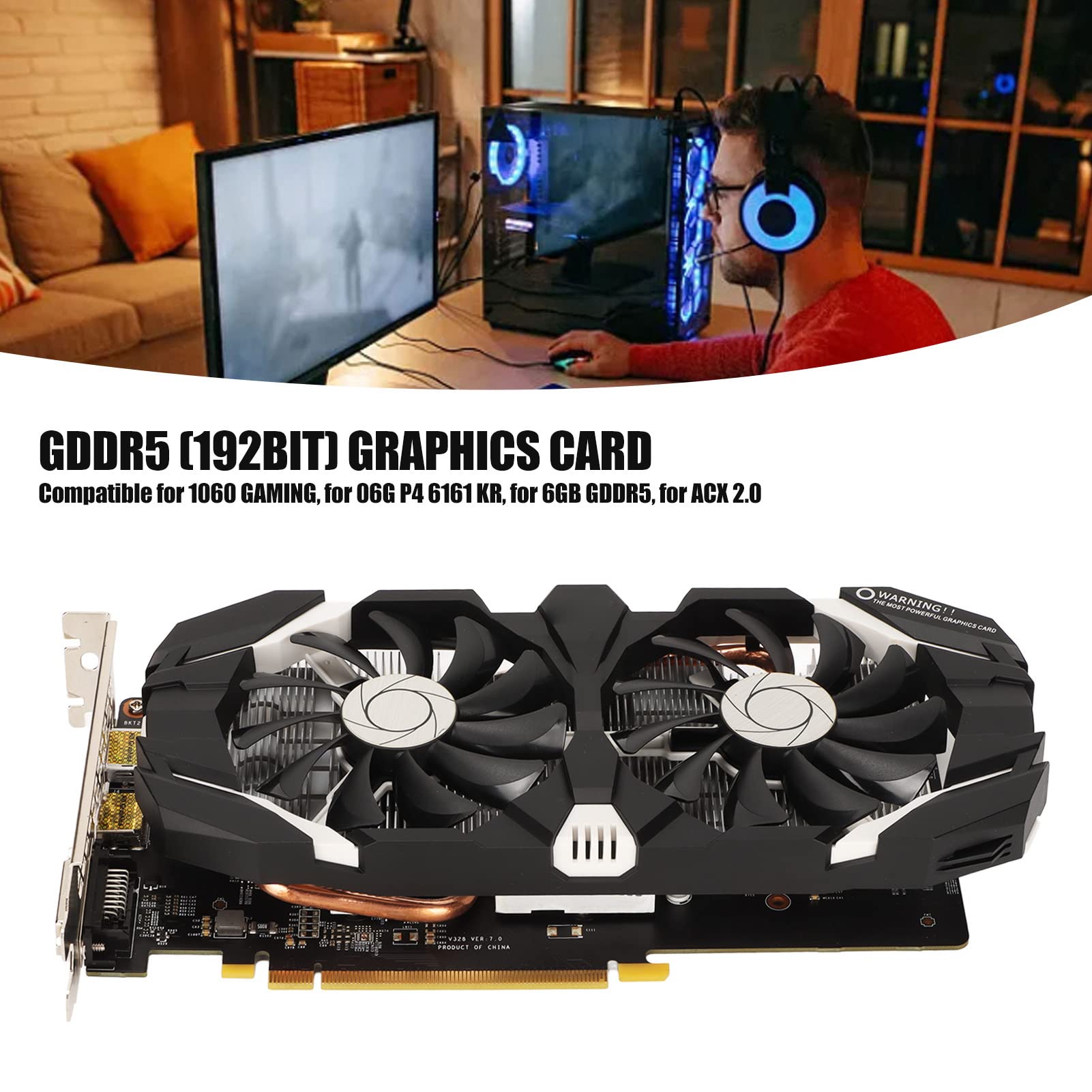 GTX 1060 Graphics Card, Computer Graphics Card 6GB GDDR5 192bit with Dual Fans 4K HDR Technology 8008MHz Gaming Graphics Card with HDMI DVI DP Display Interface(6GB)